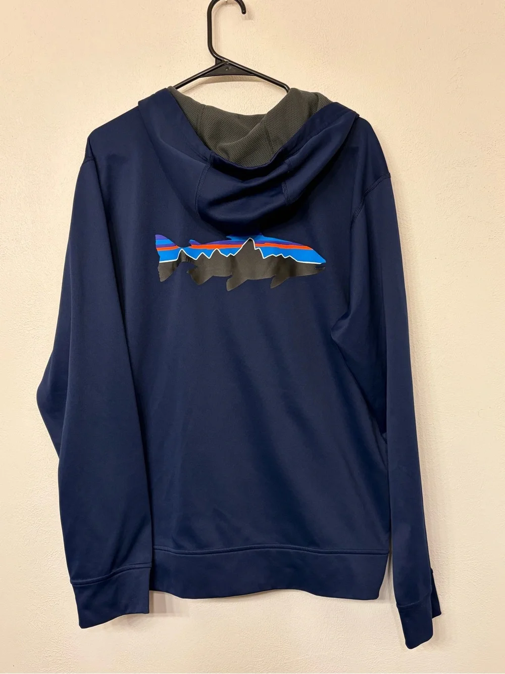 Patagonia Men's Navy Fitz Roy Trout PolyCycle Full-Zip Hoody Size Medium